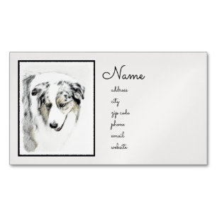 Australian Shepherd Painting - Original Dog Art Magnetic Business Card
