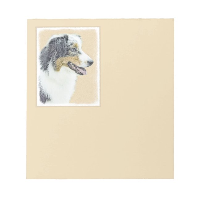 Australian Shepherd Painting - Original Dog Art Notepad (Front)