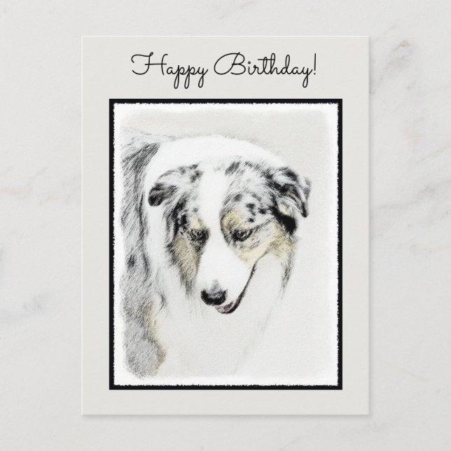 Australian Shepherd Painting - Original Dog Art Postcard (Front)