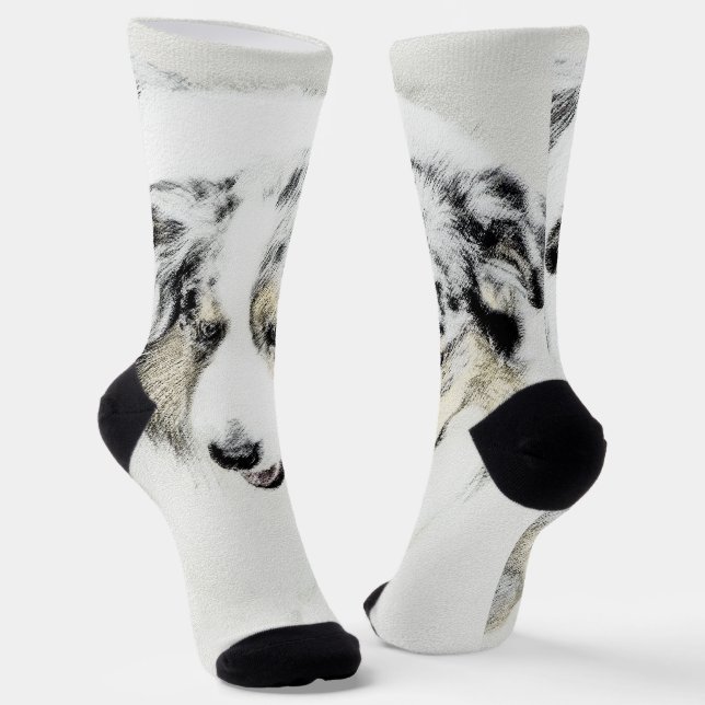 Australian Shepherd Painting - Original Dog Art Socks (Angled)