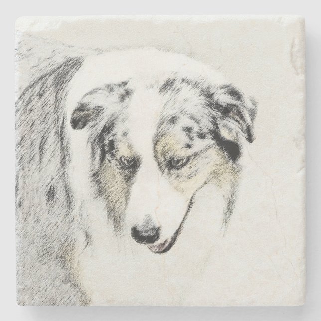 Australian Shepherd Painting - Original Dog Art Stone Coaster (Front)