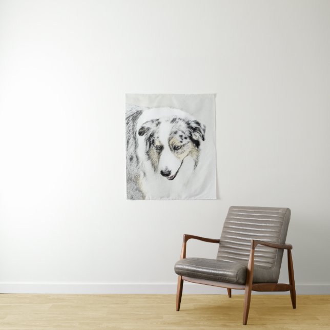 Australian Shepherd Painting - Original Dog Art Tapestry (In Situ)