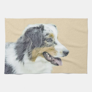 Australian Shepherd Painting - Original Dog Art Tea Towel