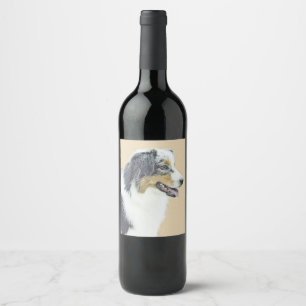 Australian Shepherd Painting - Original Dog Art Wine Label