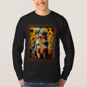 Australian Shepherd Painting Sunflower Flower Mom  T-Shirt