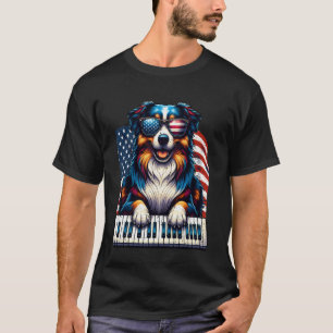 Australian Shepherd Piano Player Patriotic USA Fla T-Shirt