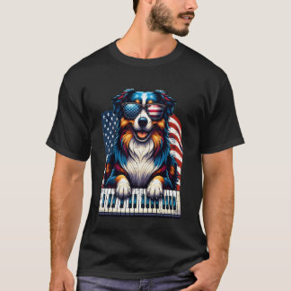 Australian Shepherd Piano Player Patriotic USA Fla T-Shirt