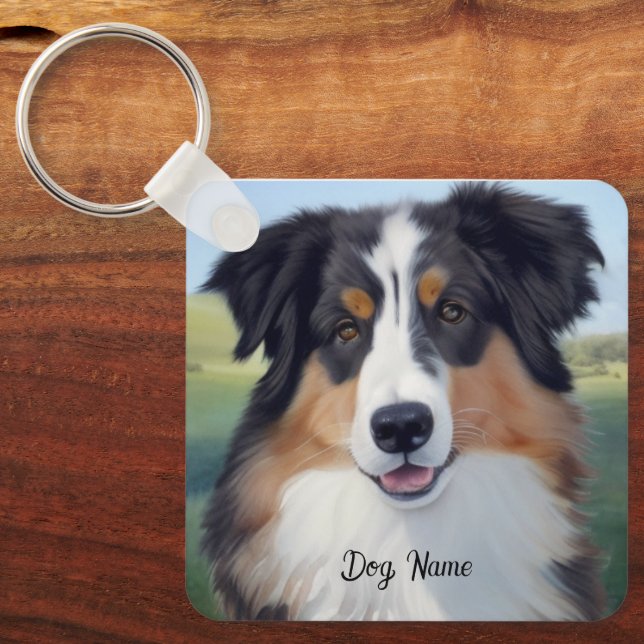 Australian Shepherd Portrait  -  Key Ring (Front)