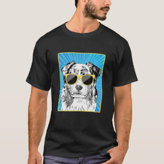 Australian Shepherd Portrait Pop Art Aussie Dog Su T-Shirt