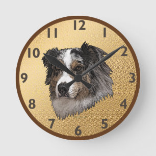 Australian Shepherd Portrait Round Clock