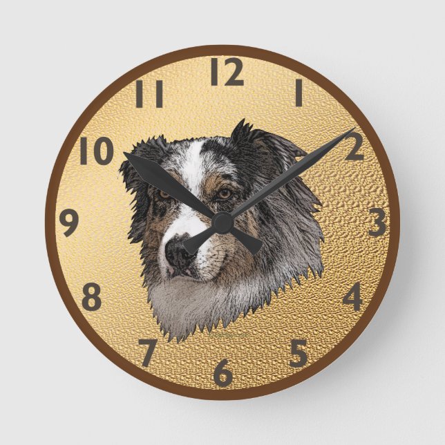 Australian Shepherd Portrait Round Clock (Front)