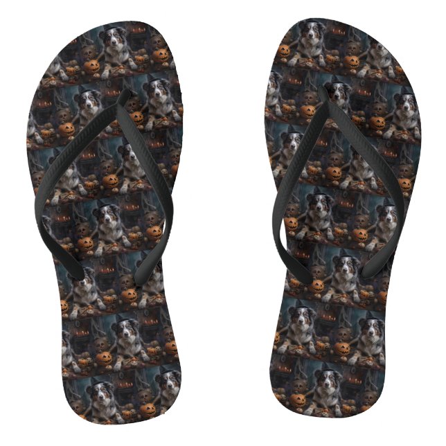 Australian Shepherd Pumpkins Halloween Scary Jandals (Footbed)