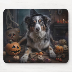 Australian Shepherd Pumpkins Halloween Scary Mouse Pad