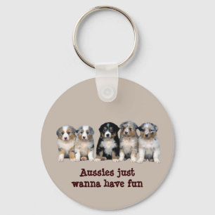 Australian Shepherd Puppies Keychain