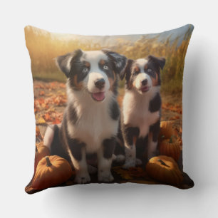 Australian Shepherd Puppy Autumn Delight Pumpkin Cushion