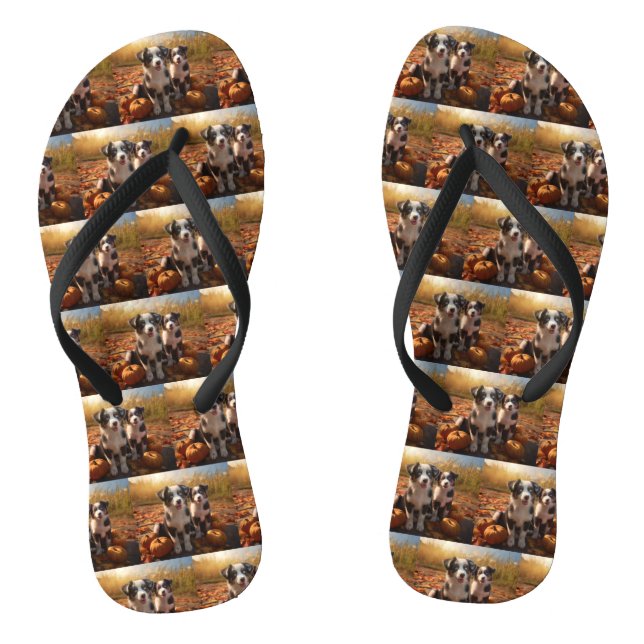 Australian Shepherd Puppy Autumn Delight Pumpkin Jandals (Footbed)