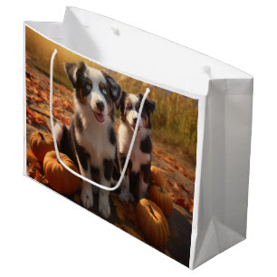 Australian Shepherd Puppy Autumn Delight Pumpkin Large Gift Bag