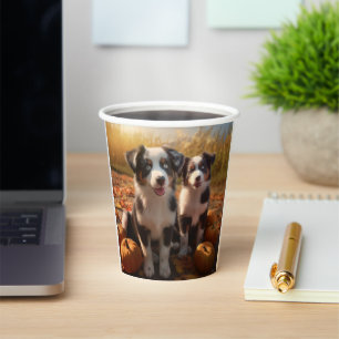 Australian Shepherd Puppy Autumn Delight Pumpkin Paper Cups