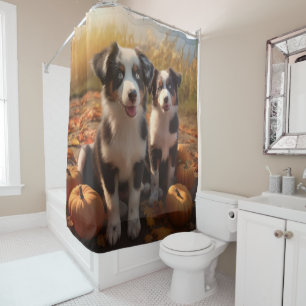 Australian Shepherd Puppy Autumn Delight Pumpkin Shower Curtain