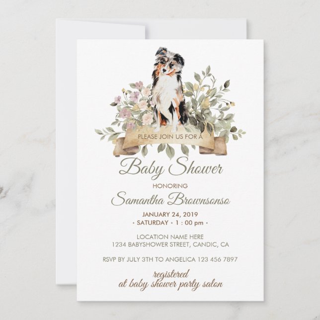 Australian Shepherd Puppy Baby Shower  Invitation (Front)