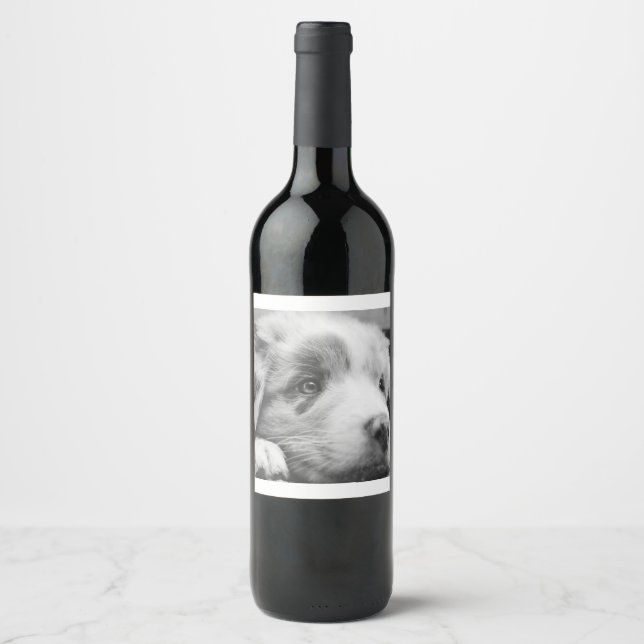 australian shepherd puppy bw wine label (Front)
