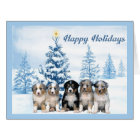 Australian Shepherd Puppy Christmas Card Blue Tree