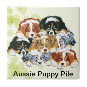 Australian Shepherd - Puppy Pile Tile