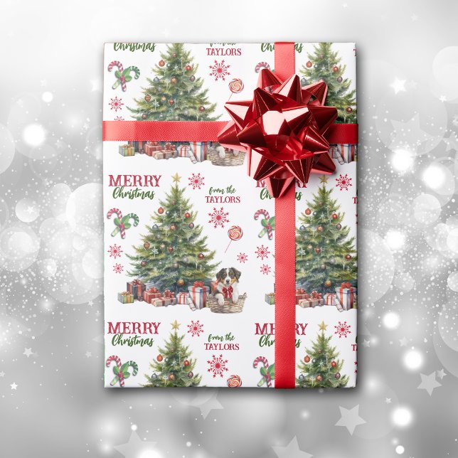 Australian Shepherd Puppy Under the Christmas Tree Wrapping Paper (Creator Uploaded)