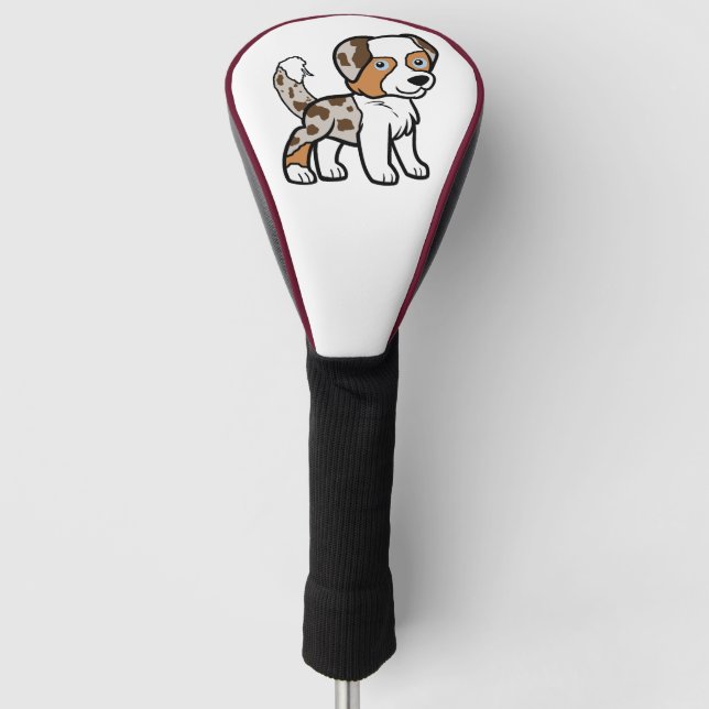 Australian Shepherd Red Merele Cartoon with Tail Golf Head Cover (Front)