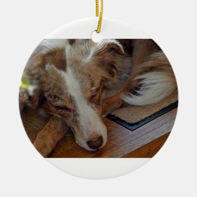 australian shepherd red merle sleeping ceramic tree decoration (Front)