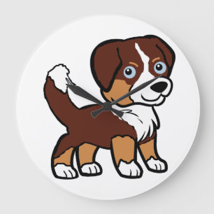 Australian Shepherd Red Tri Cartoon with Tail Large Clock