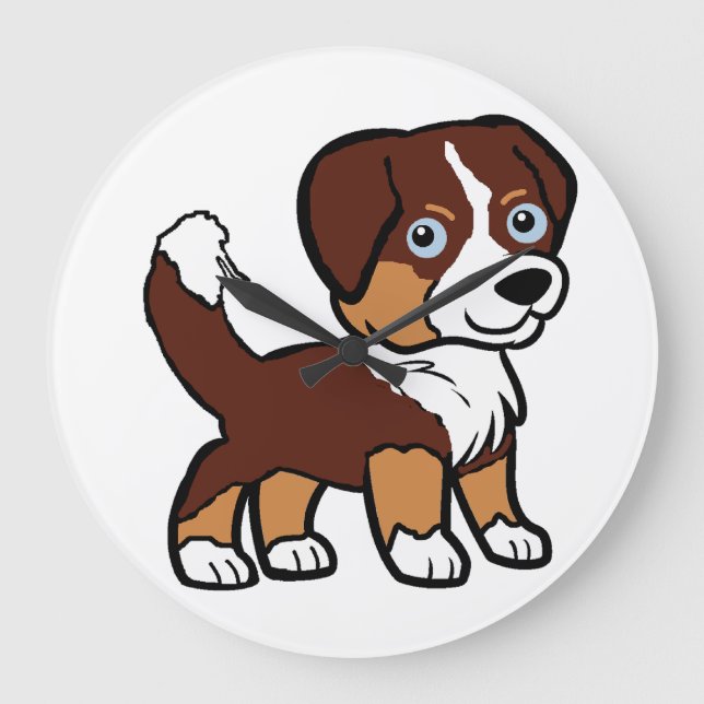 Australian Shepherd Red Tri Cartoon with Tail Large Clock (Front)