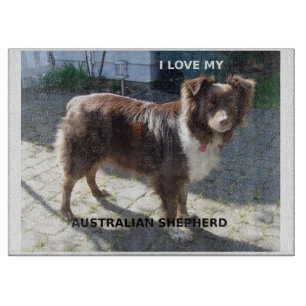 australian shepherd red tri love w pic cutting board
