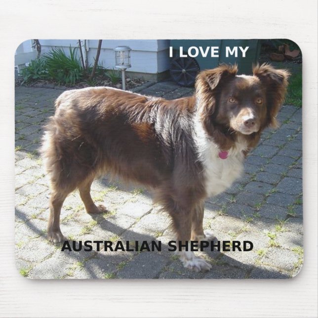 australian shepherd red tri love w pic mouse pad (Front)