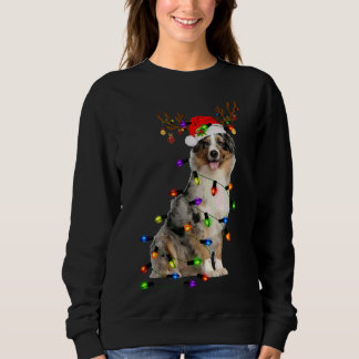 Australian Shepherd Reindeer Christmas Lights Funn Sweatshirt