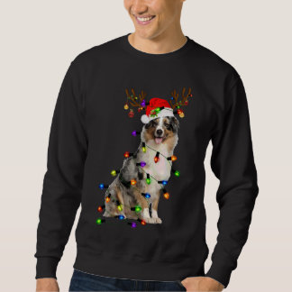 Australian Shepherd Reindeer Christmas Lights Funn Sweatshirt