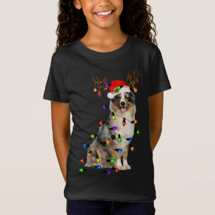 Australian Shepherd Reindeer Christmas Lights Funn T-Shirt