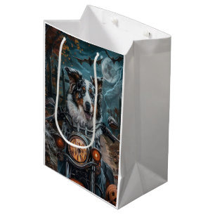 Australian Shepherd Riding Motorcycle Halloween Medium Gift Bag