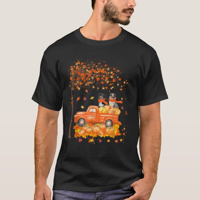 Australian Shepherd Riding On Truck Thanksgiving D T-Shirt (Front)