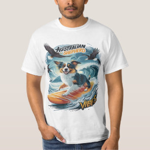 Australian Shepherd  Riding the Crest Surfing T-Shirt