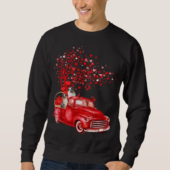 Australian Shepherd Riding Truck Valentine Butterf Sweatshirt (Front)