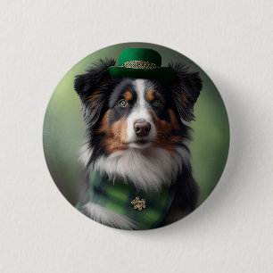 australian shepherd saint patrick 6 cm round badge