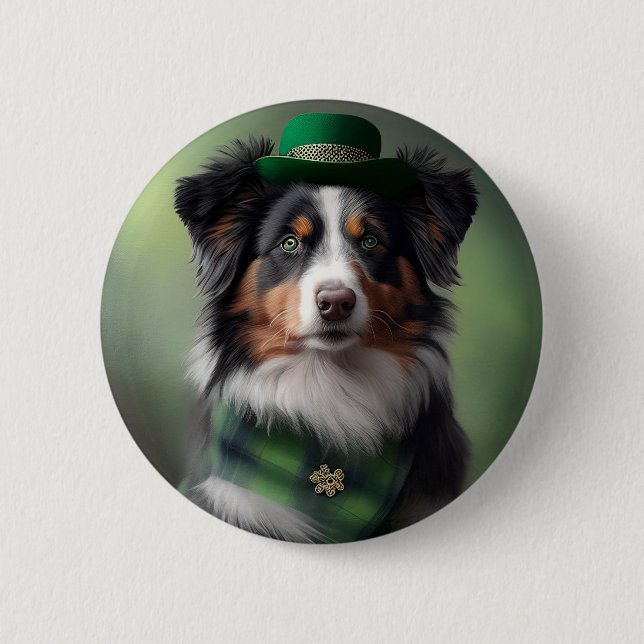 australian shepherd saint patrick 6 cm round badge (Front)