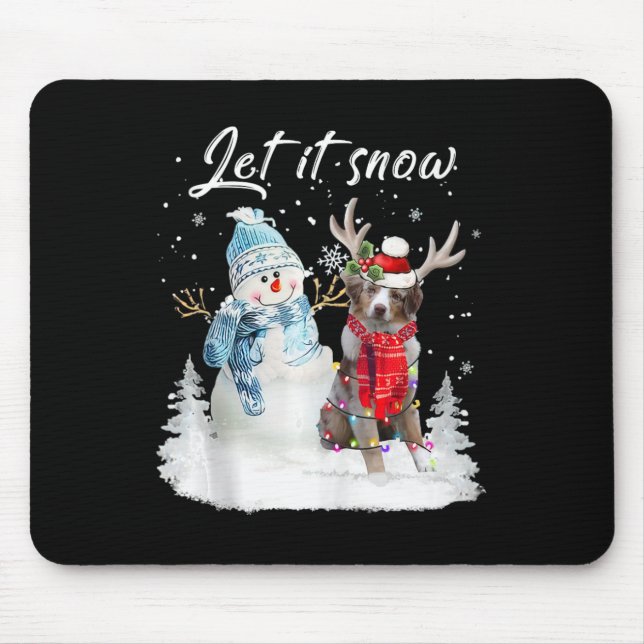 Australian Shepherd Santa Dog Christmas Snowman Xm Mouse Pad (Front)