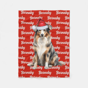 Australian Shepherd Santa Dog's with Name Fleece Blanket