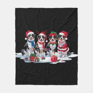 Australian Shepherd Santa hat antler elf Christmas Fleece Blanket