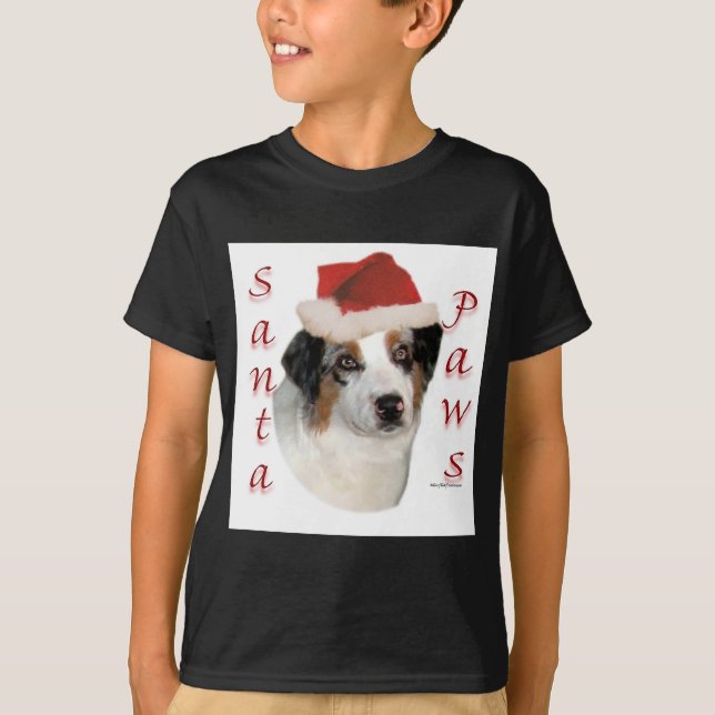 Australian Shepherd Santa Paws T-Shirt (Front)