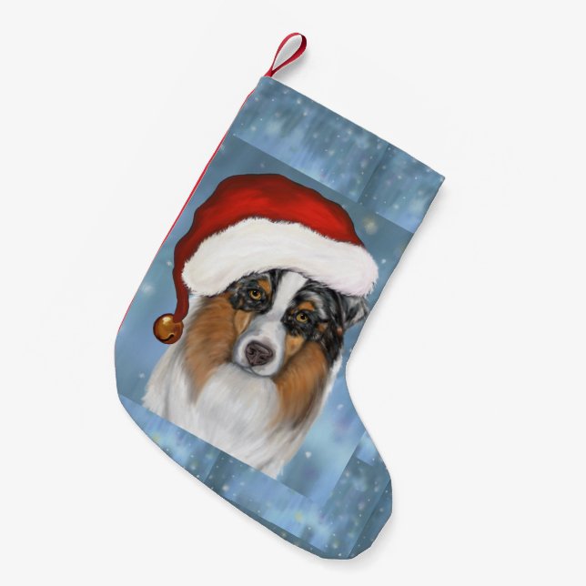 Australian Shepherd Santa Small Christmas Stocking (Front (Hanging))