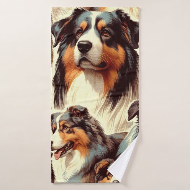 Australian Shepherd Seamless Painting Bath Towel (Bath Towel)