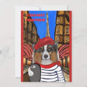 Australian Shepherd Selfie in Paris Holiday Card